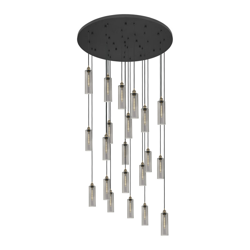 Caius - Luminaire suspendu suspendu à 21 lumières 48 po, Laiton brossé, Gris fumée clair