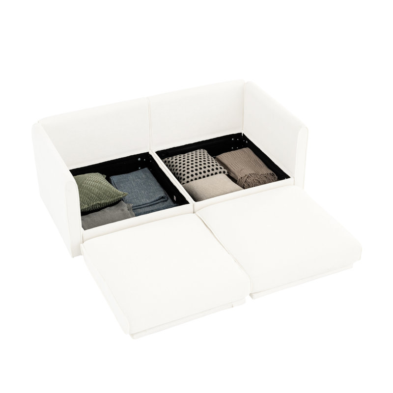 2 With Chenille Fabric, Storage Seat For Convenience, Modern Cover, Space Organization,, Blanc