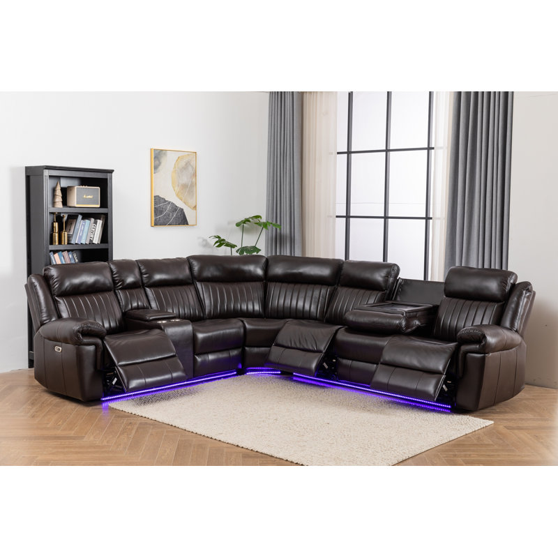 Ronae 100" W Upholstered Reclining Sectional, Brown 