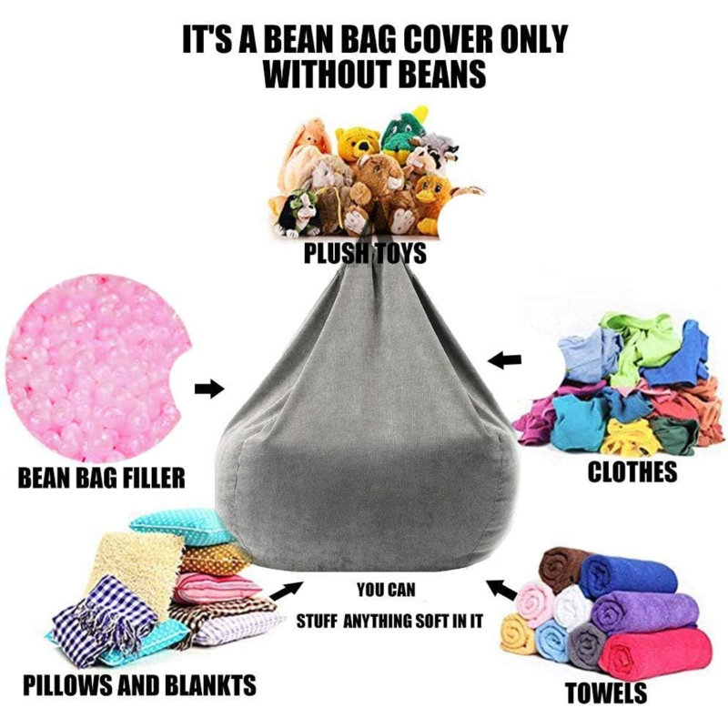 Stuffed Animal Storage Bean Bag Chair Cover (No Filler) Washable Ultra Soft Corduroy Bean Bag Cover For Organizing Plush Toys Or Textile, Sack Bean Bag For Adults, Teens