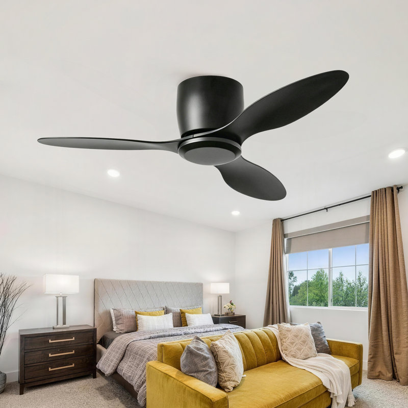 42 po Ventilateur de plafond encastré à 3 pales avec télécommande, moteur à courant continu réversible, 6 vitesses, Black