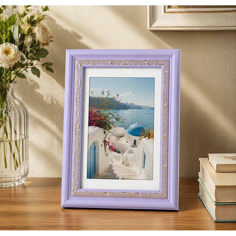 Cadre photo mauve orné avec passe-partout pour affichage mural ou de table, Purple, 4 po x 6 po, 3.5" x 5"