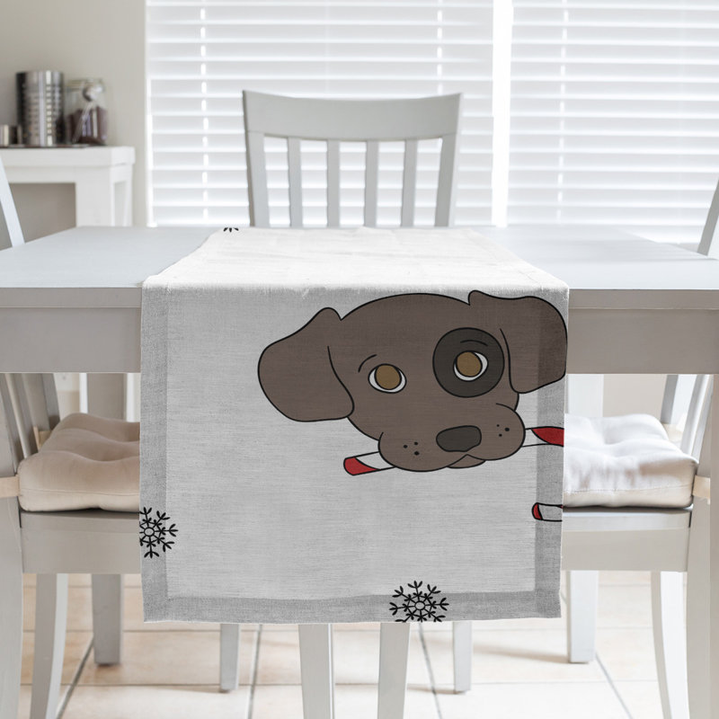 Chemin de table à la fête hol hol christmas dogs, L 72 po x l 16 po, Blanc cassé/gris, Polyester