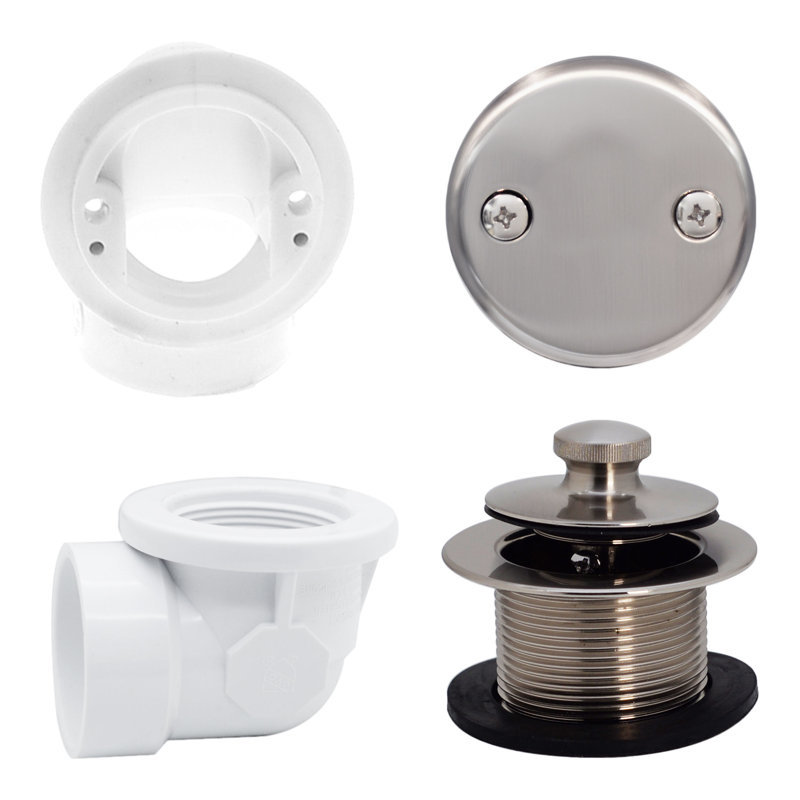 1-1/2" Sch. 40 PVC Pull & Drain Plumber's Pack with Two-Hole Overflow & Elbows, Satin Nickel