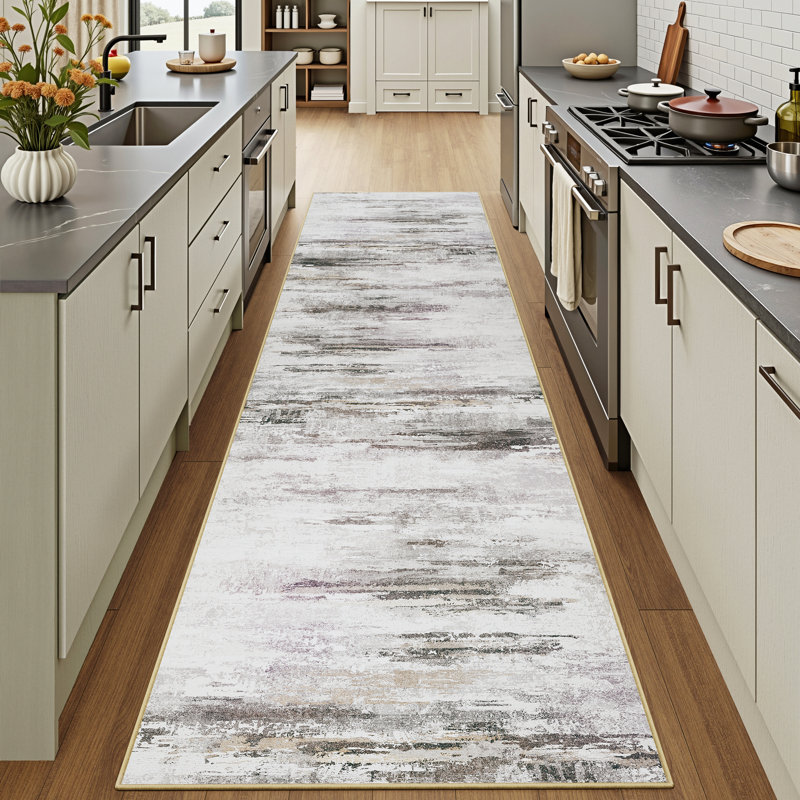 Asher Modern Abstract Machine Washable Area Rug with Non-Slip Backing, Runner 2' x 8'