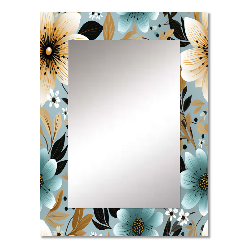 Motif floral Anney Ivory & Turquoise Coastal Elegance, 32 po x 24 po