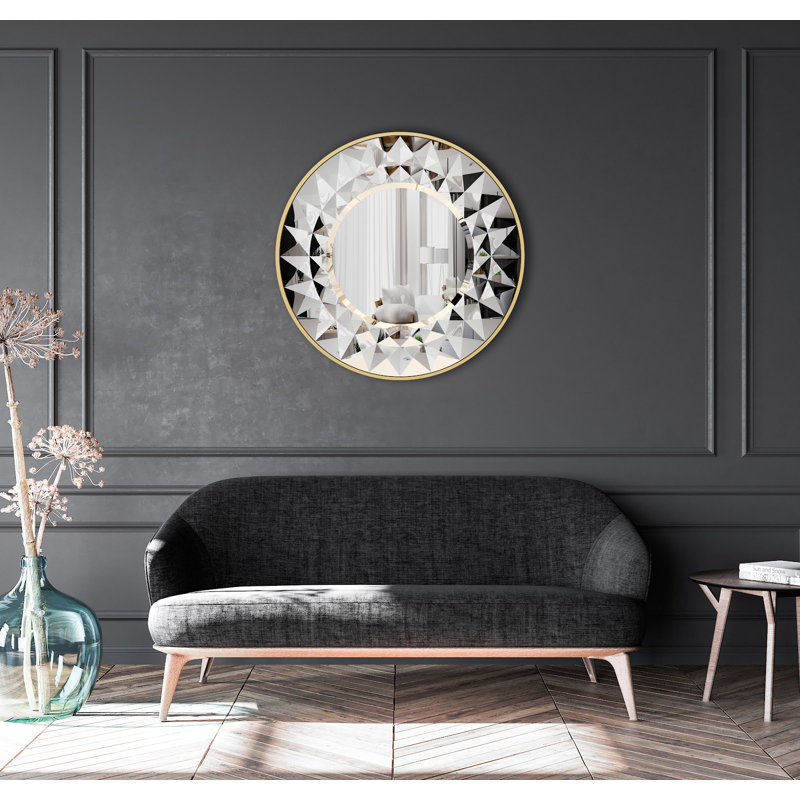 Ahnalee Engineered Wood Flat Wall Mirror, Gold, 65cm H x 65cm W