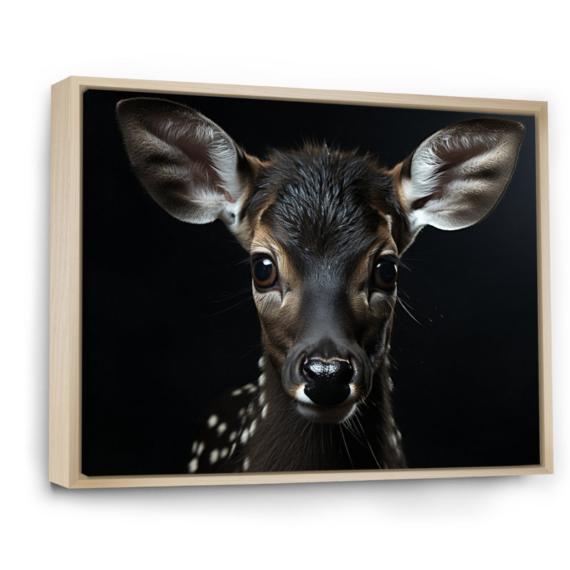 Portrait de cerf noir et blanc - décoration murale cerf, H 24 po x l 32 po x P 1 po, Cadre flottant érable