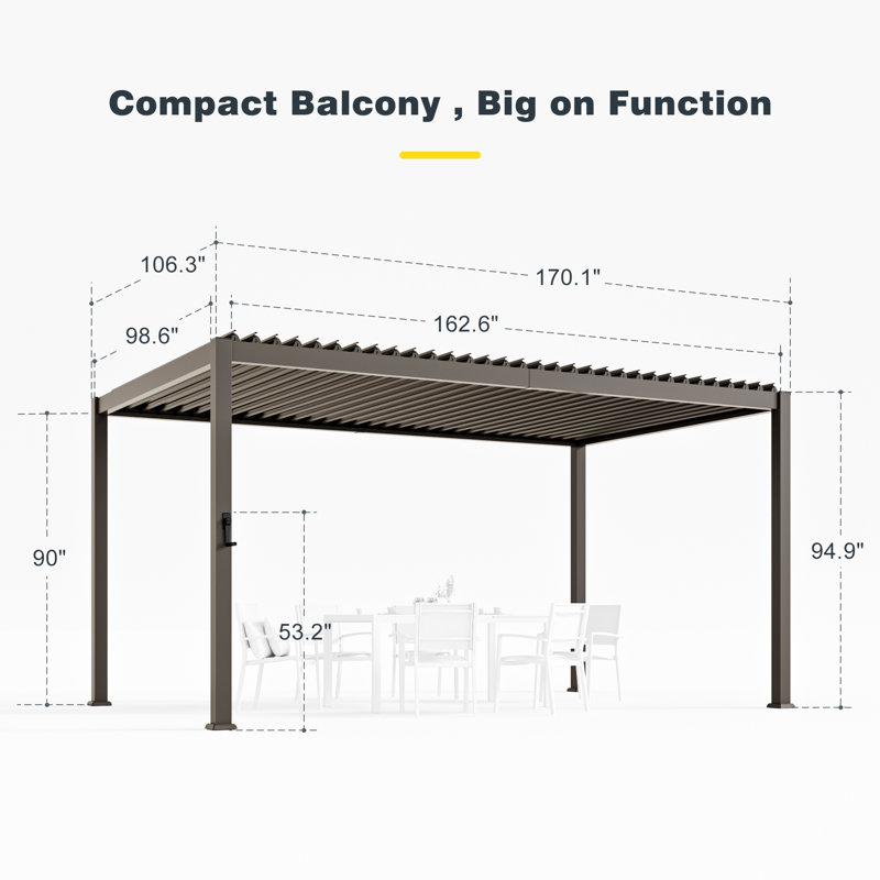 Metal Louvered Pergola with Adjustable Roof & Drainage System, All-Weather Patio Pergola for Garden, Deck, 9x14FT, Brown