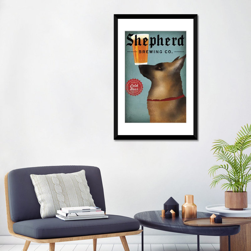 «Shepherd Brewing Co.», impression sur toile tendue, Papier beaux-arts encadré noir, L 24 po x H 32 po, Blanc