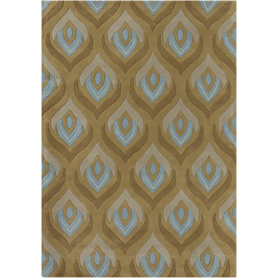 Acworth Authentic Hand-Tufted Handmade Brown, Beige & Blue Modern Transitional Peacock Ogee Design Wool Area Rug