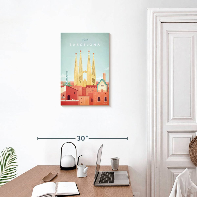 Affiche de voyage rétro Aime Barcelona, H 24 po x l 16 po