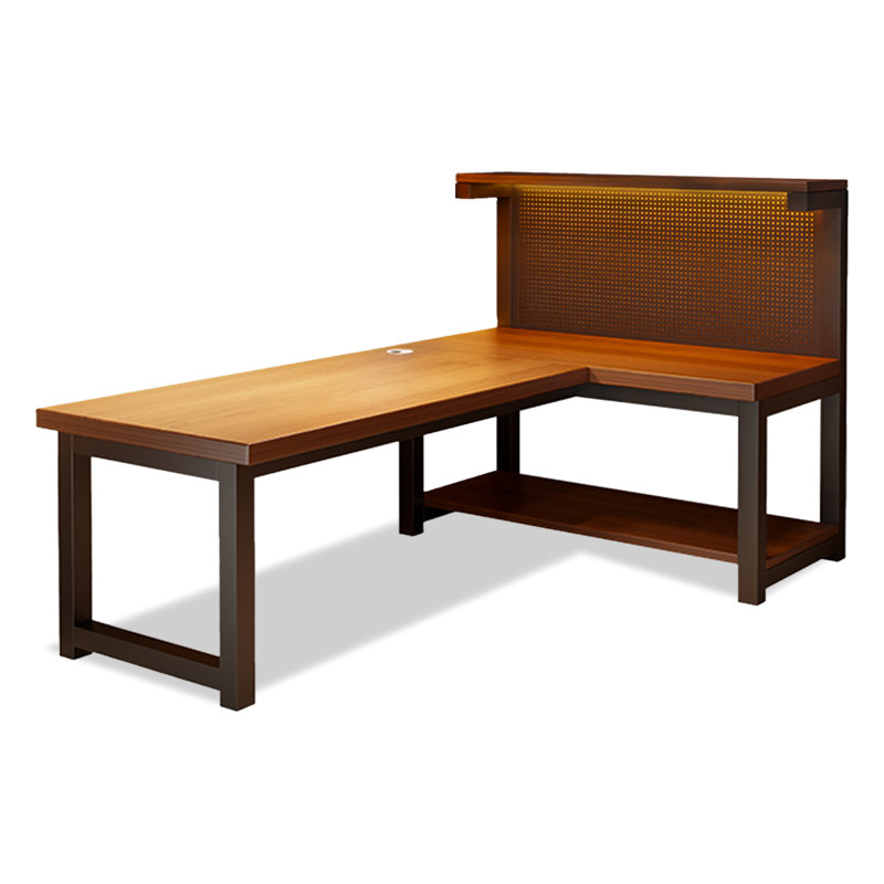 Bureau en L en bois massif avec bibliothèque intégrée, H 47,24 po x l 62,99 po x P 47,24 po