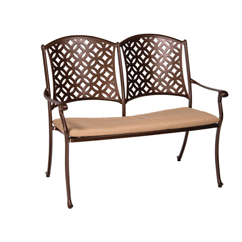 Banc de jardin aluminium Casa, Brun châtaigne, Toile bleu marine Sunbrella®