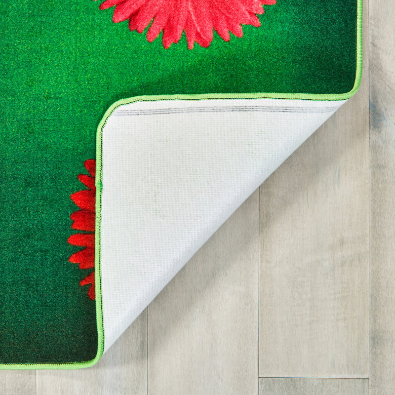Tapis vert / rouge / orange capitonné à motif floral Pixel Perfect ™, Rectangle 8 pi x 12 pi