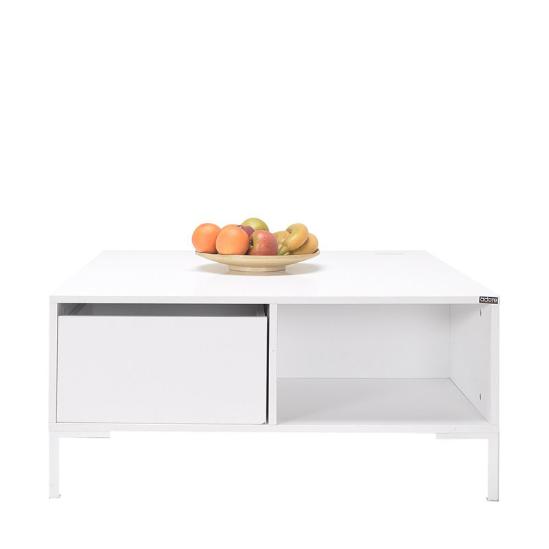 Table basse élégante, blanc diamant, 35,4 po x 16,5 po x 35,4 po | 100% panneau de particules enduit de mélamine, épaisseur: 0,6 pouce | Comprend un espace de rangement supplémentaire, une conception moderne pour le salon et une décoration intérieure élégante