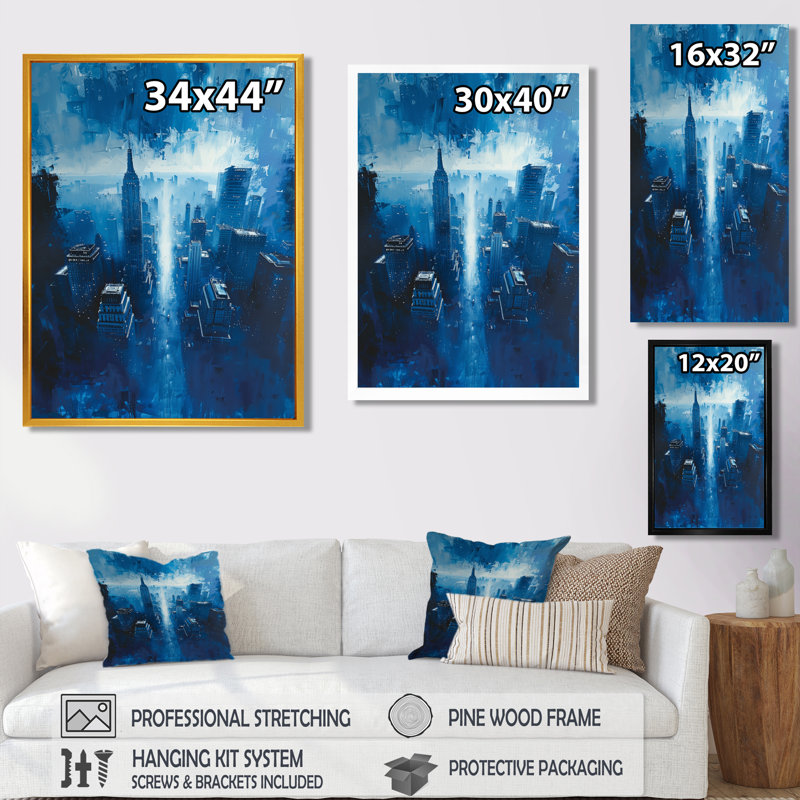 Blue Griand Skyscrapers In Manhattan - Skyscrapers, impression d'art mural, Toile tendue, 30" H x 40" W