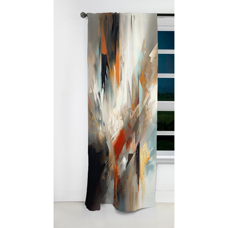 Rideau occultant abstrait orange et bleu IV - Minimalisme, L 52 po x L 84 po