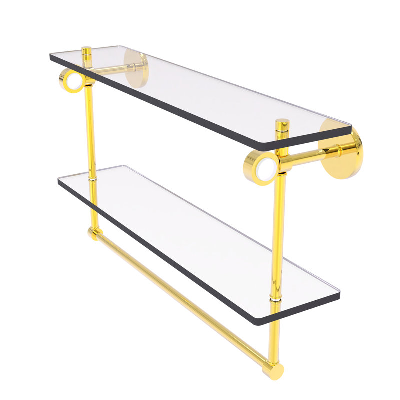Tablette murale en verre double meuble-lavabo Margolis, H 12,8 po x l 22 po x p 5,6 po, Laiton poli