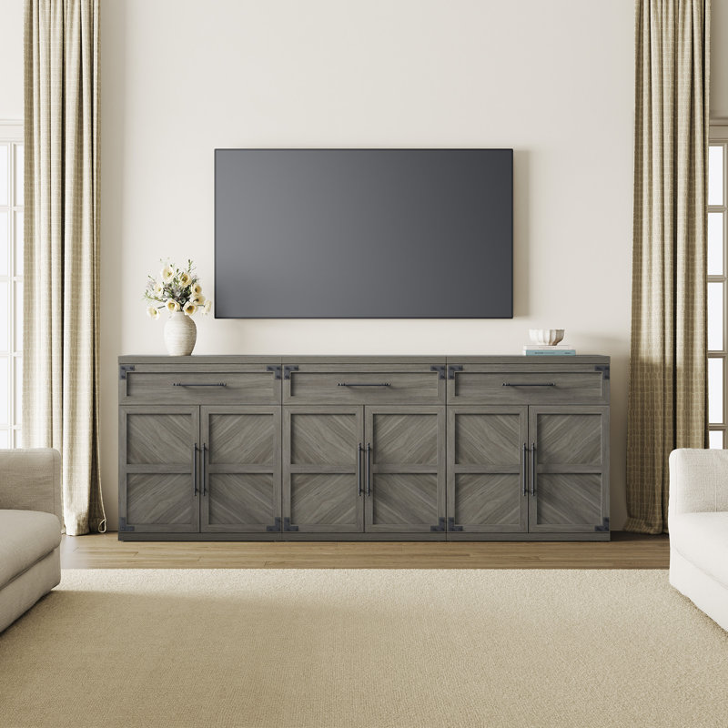 Chevron Accent Cabinet with Drawer & Adjustable Shelf, Ash Gray