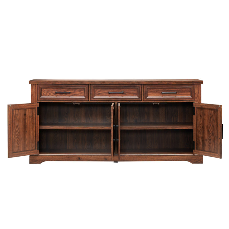 Nayda 66" Wide 3 Drawer Sideboard Buffet, Farmhouse 4 Doors Credenza Storage Cabinets with Adjustable Shelves, Brown
