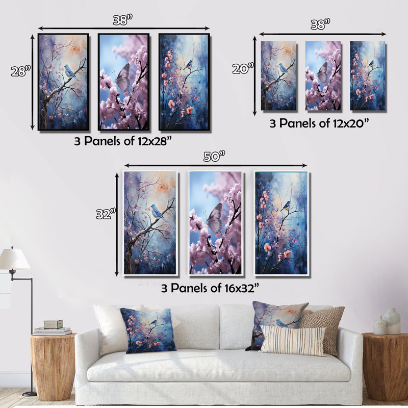 «Winter Enchanted Frost Pointillism», 3 pièces sur toile, Encadrement doré, H 20 po x l 36 po