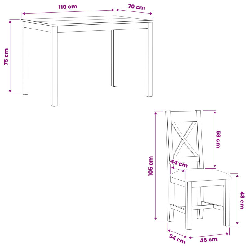 Oak Solid Wood Dining Set, Grey, 5