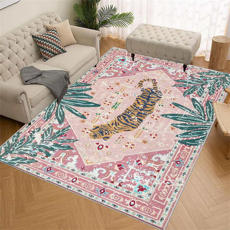 Tapis lavables tigre rose, tapis de salon, grande chambre à coucher rétro douce, Rectangle 3 pi 4 po x 5 pi 4 po