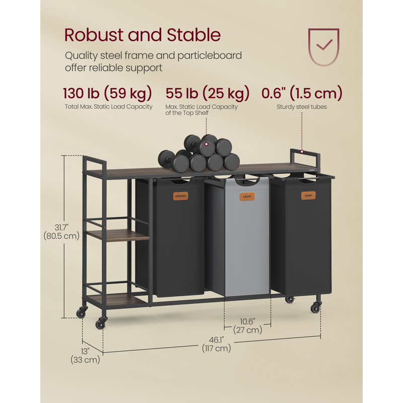 Metal Rolling Laundry Basket with Handles