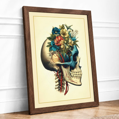 Skull in Bloom Botanical 1 Piece Single Picture Frame Wall Art