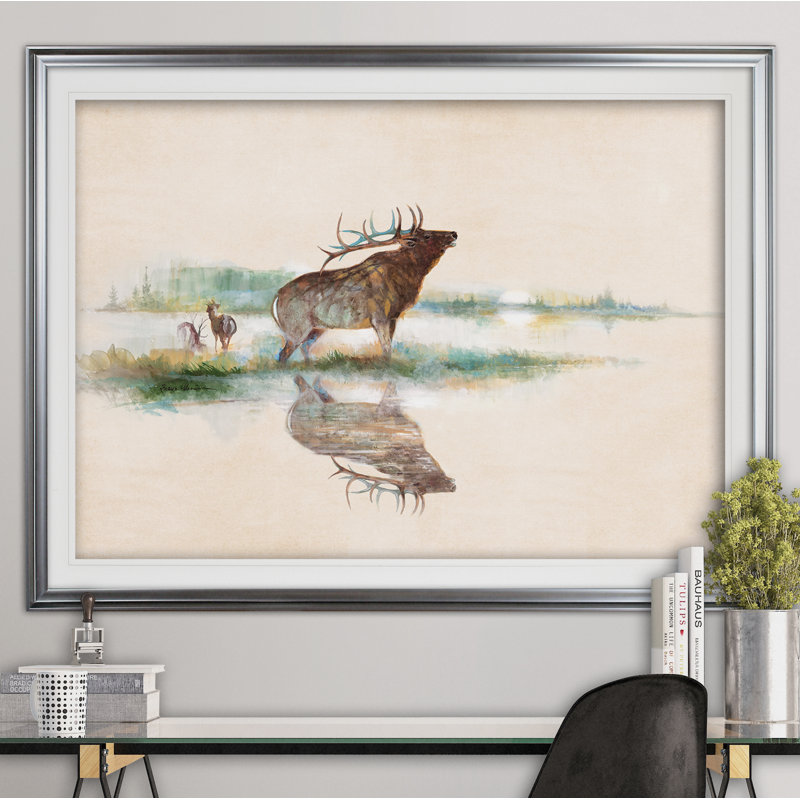 Misty Elk - reproduction de cadre photo, Argent, H 30 po x l 40 po x P 1,5 po