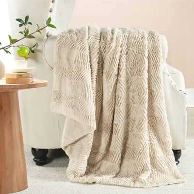 Luxe Textured Chevron Faux Fur Throw Blanket