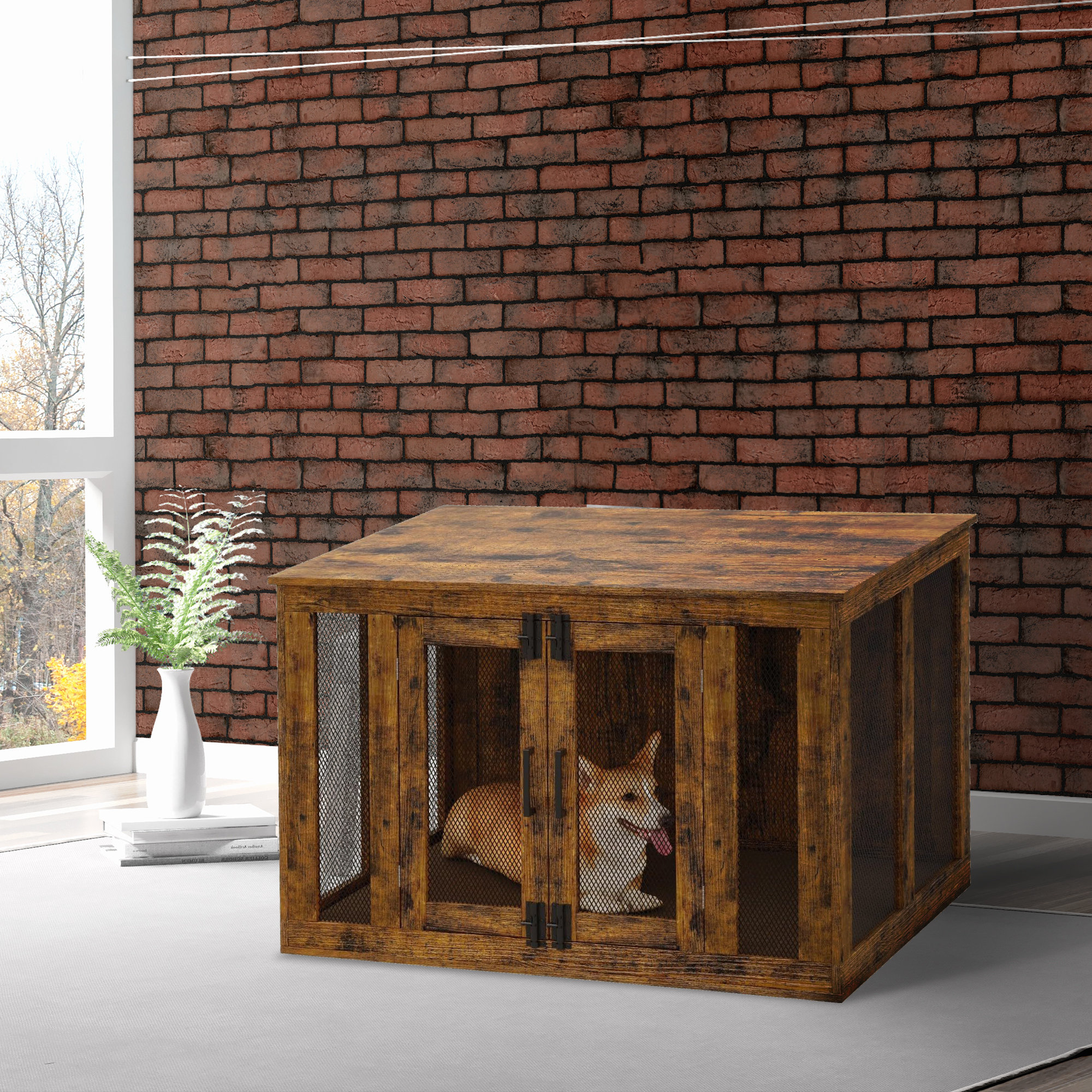 Tucker Murphy Pet™ Wood Double Doors Pet Crate Furniture Style Dog Cat