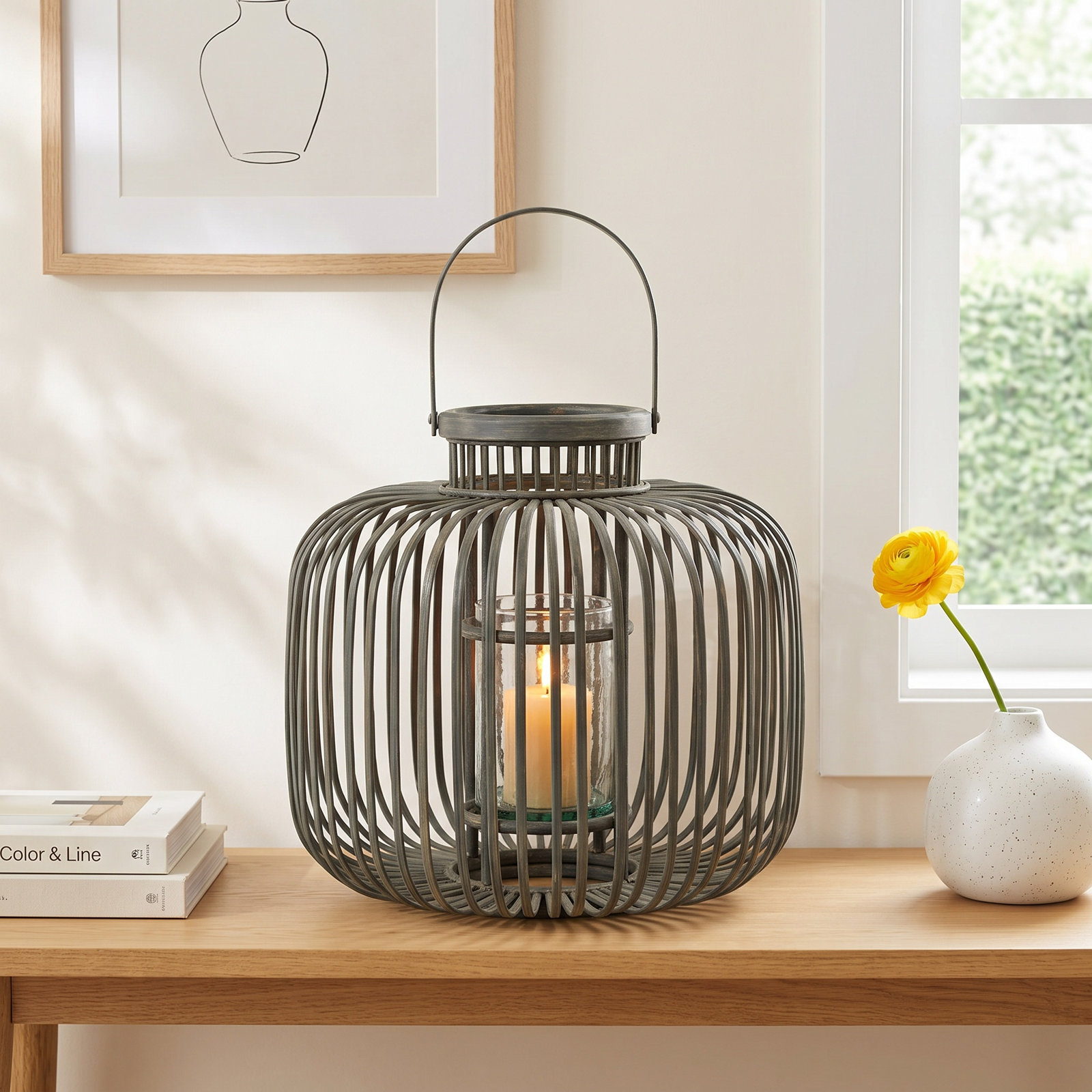 Dumai Bamboo Lantern Candle Holder, 19.88" H x 15" W x 15" D