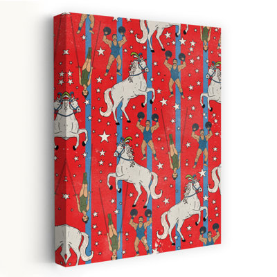 Vintage Circus Pattern Colorful Retro Vibrant Horse Landscape Nature Wall Art