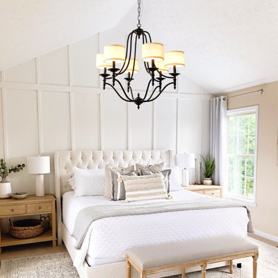 Lustre 30 lumières noires 30 "avec abat-jour en tissu, luminaire suspendu Farmhouse avec chaîne réglable pour le salon, l'îlot de cuisine, la salle à manger