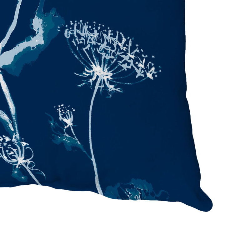 Floral Outdoor Reversible Throw Pillow, Navy Blue