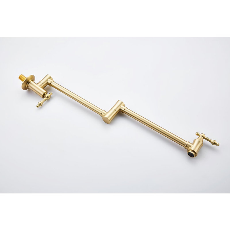 Wall Mounted Folding Kitchen Faucet In Brushed Gold - 360 Rotatable, Brass Construction, Double Handles For Effortless Control, Corrosion Finish, Space Saving Solution Mount Pot Filler Arm, Swivel,