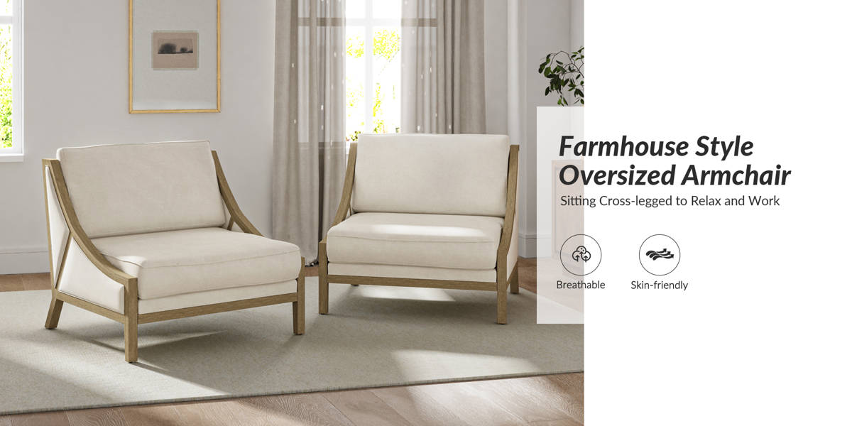 Theoren 37.5"W Farmhouse Oversize Solid Wood Accent Chair (Set of 2)