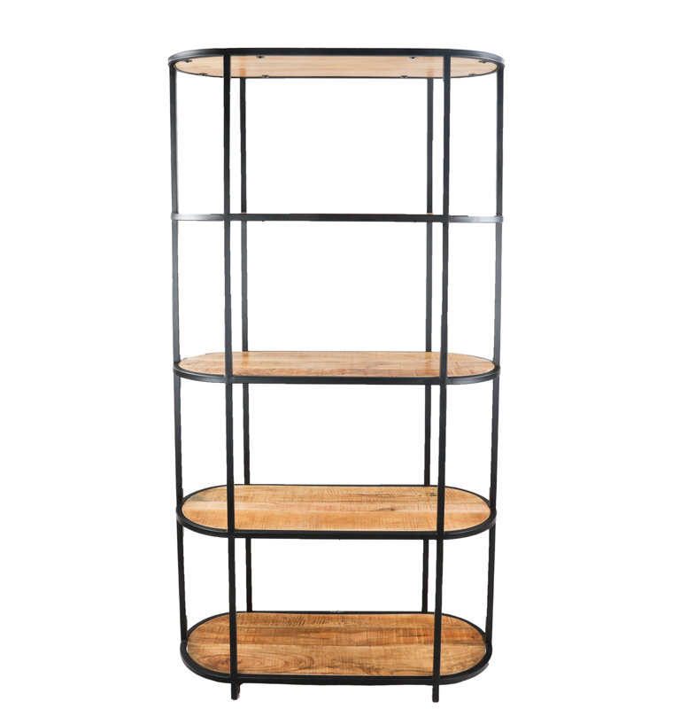5-Tier Open Storage Wide Industrial Bookshelf Solid Mango Wood