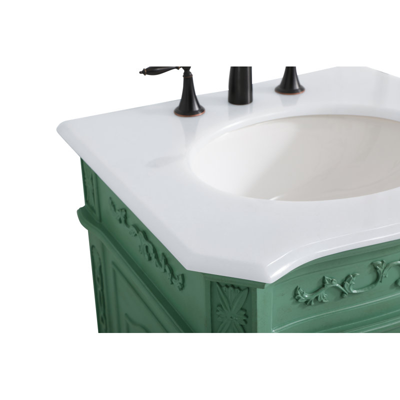 Lunette 24'' Single Bathroom Vanity with Top, Vintage Mint, Off White