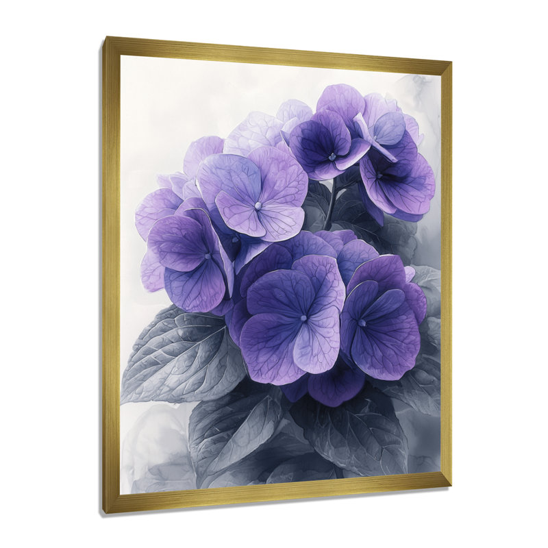 Mauve hortensia I - art mural floral, salon, H 20 po x l 12 po, Reproduction encadrée d'une seule photo, Doré
