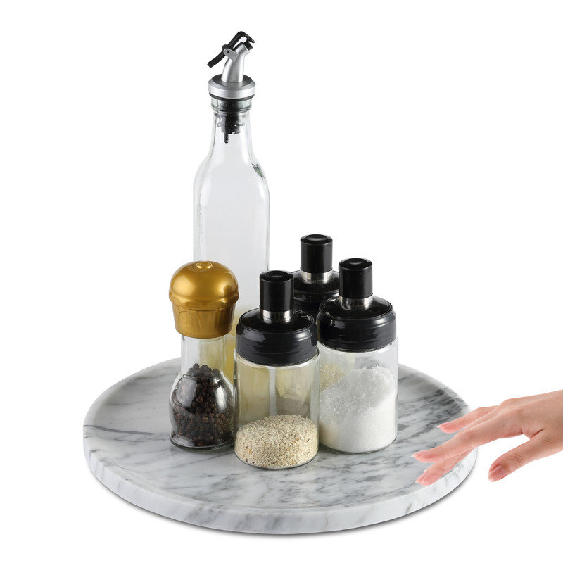 Guein Round Natural Marble Lazy Susan Tray,Arabescato