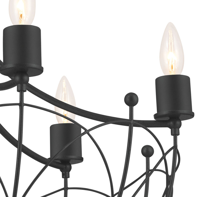 Lustre 6 lumières 28 pouces blanc mat et bronze de caractère Strausstown, Noir texturé