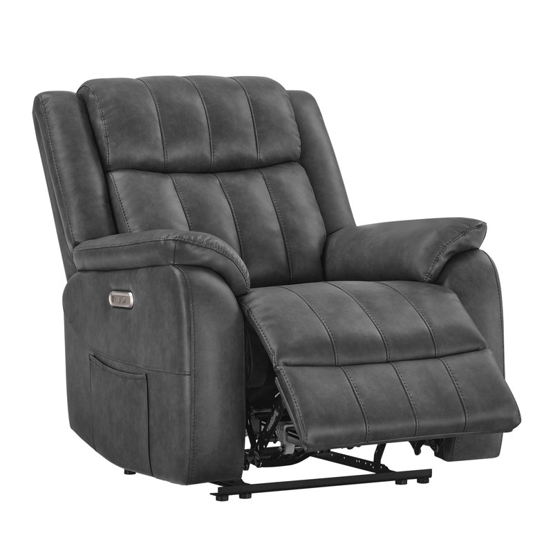 Channel-Tufted Power Recliner with Wall-Hugger Technology – Plush Armrests, Gray