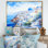 Art mural bleu et blanc Santorini Village II - Grèce