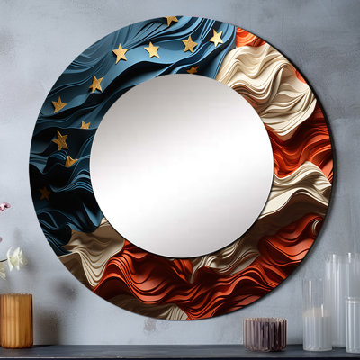 Modern USA Flag II - Flag Unique Mirror, Traditional Large Round Wall Mirror, Printed Metal Art