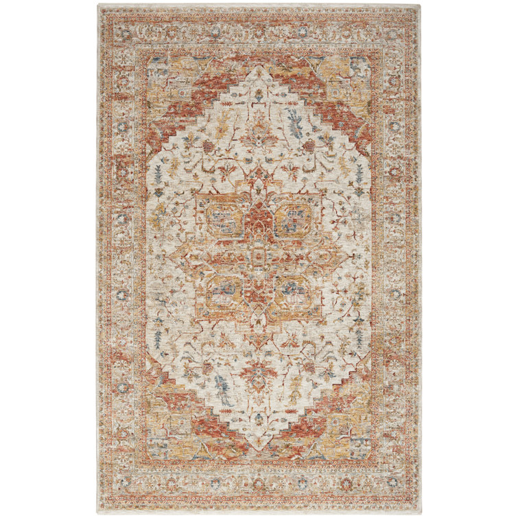 Oriental Machine Woven Polyester Area Rug in Cream/Ivory