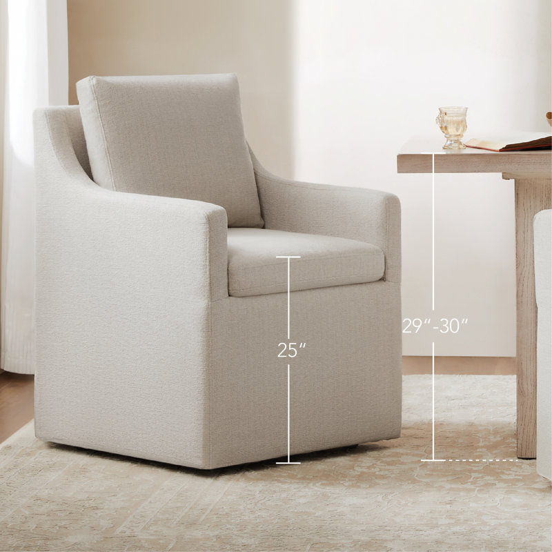 Chaise de salle à manger rembourrée avec roulettes Hidar, Beige lin