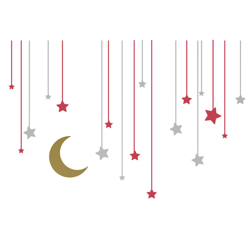 Décalcomanie murale étoiles suspendues, Argenté / rouge / doré, H 40 po x l 60 po x P 0,01 po